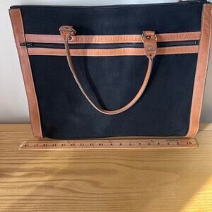 Vintage Orvis Black Canvas Leather Bag Tote Made in USA Battenkill